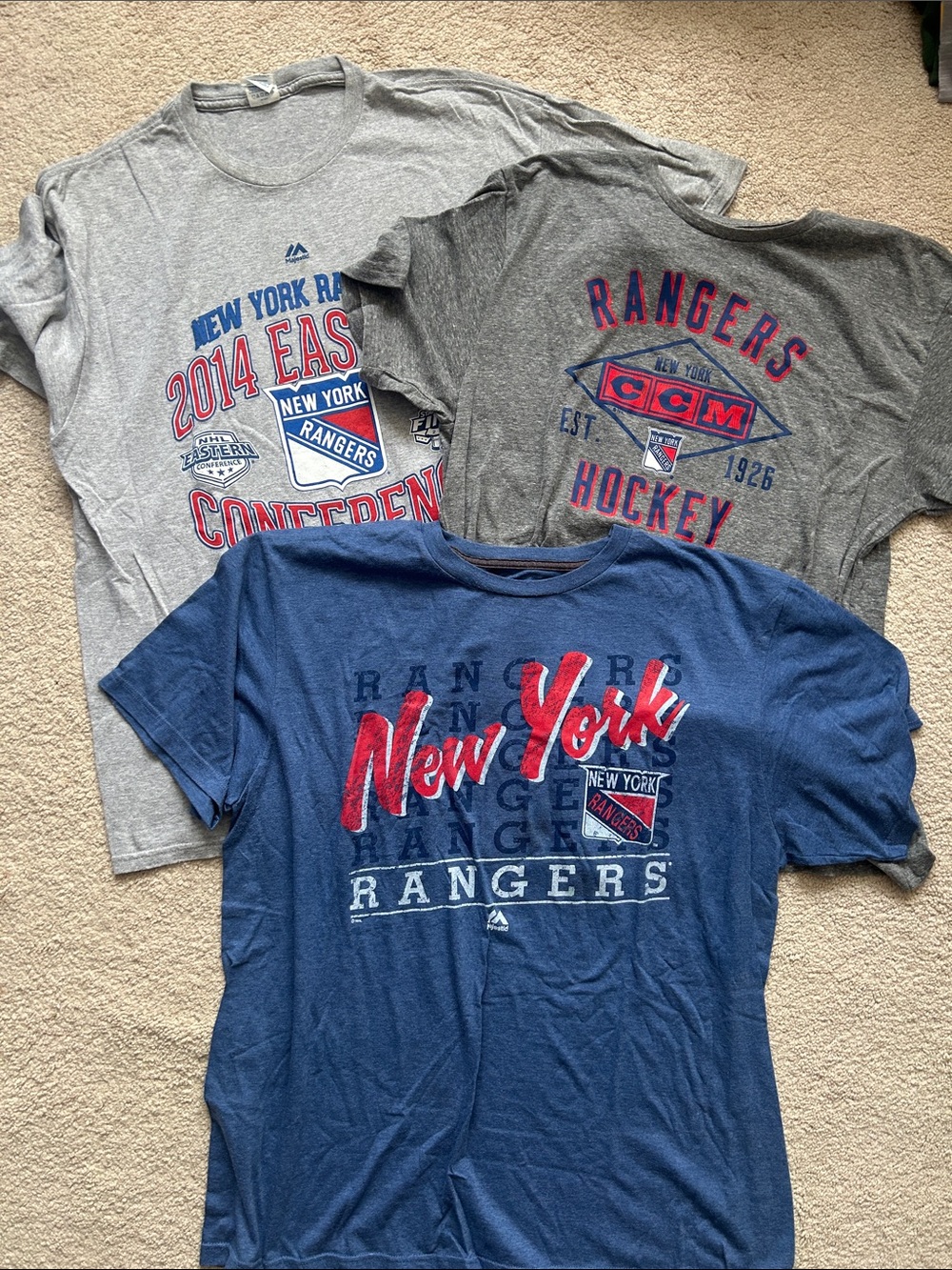New York Rangers Men’s T Shirt Bundle - Blue, Gray & Heather Gray